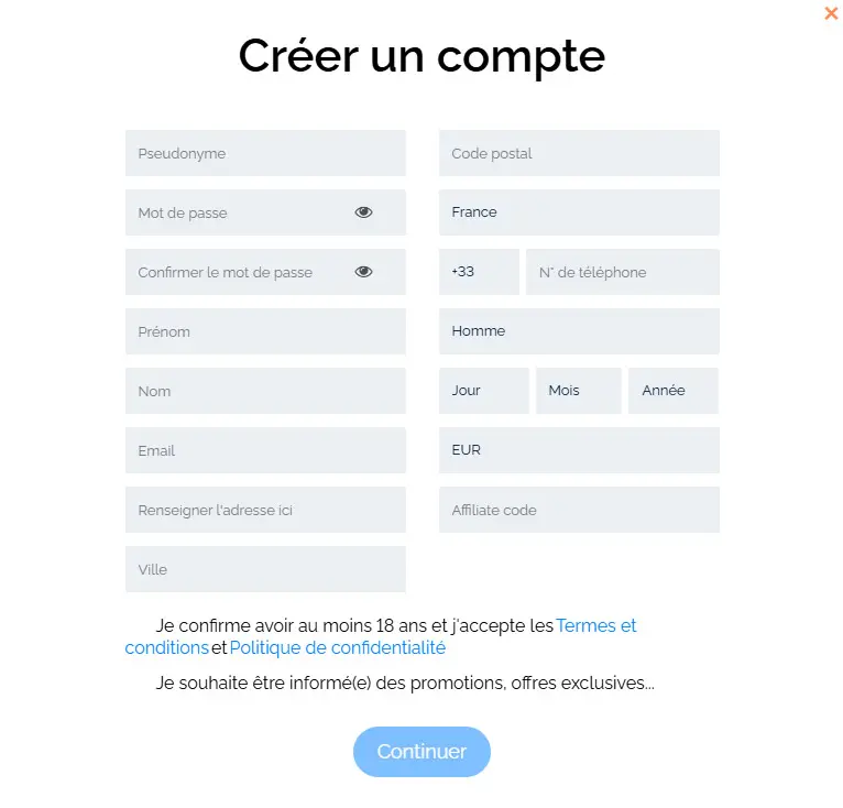 Pure Win Casino registration process